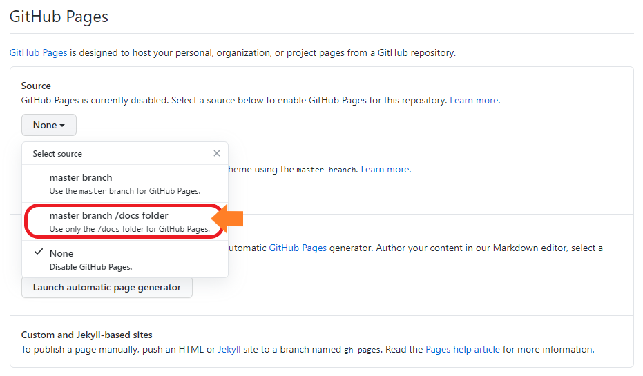 GitHub Pages Source: docs /posts/tips/hugo/github-pages-source-docs.png